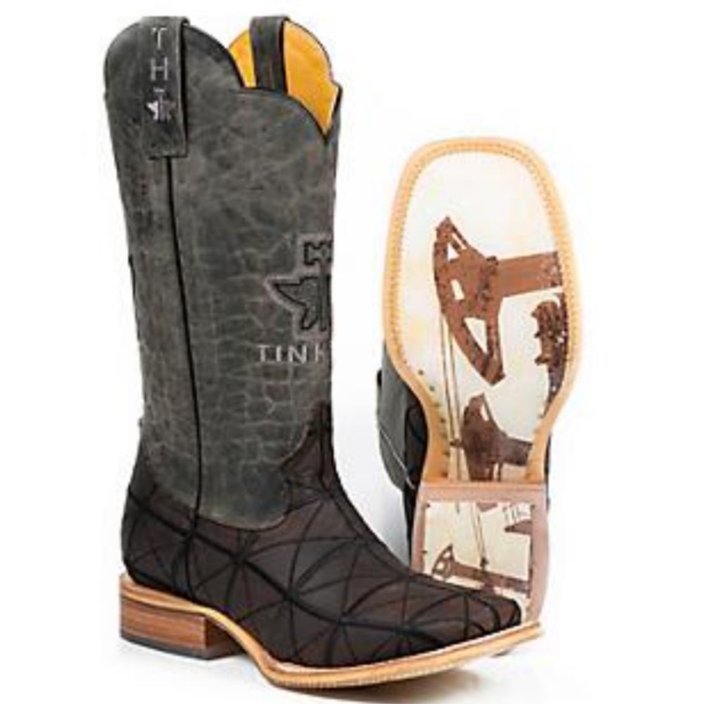 TIN HAUL "Derrick" Brown & black charcoal leather square toe cowboy boots sz 8EE - Picture 2 of 12